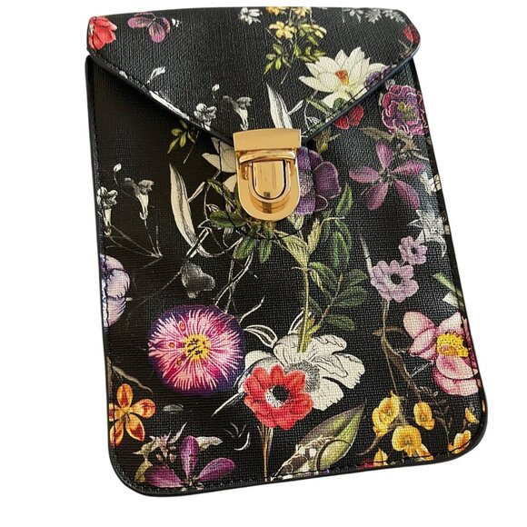 Womens Crossbody Bag Multicolor Boho Floral Snap Vegan Leather - Picture 4 of 13